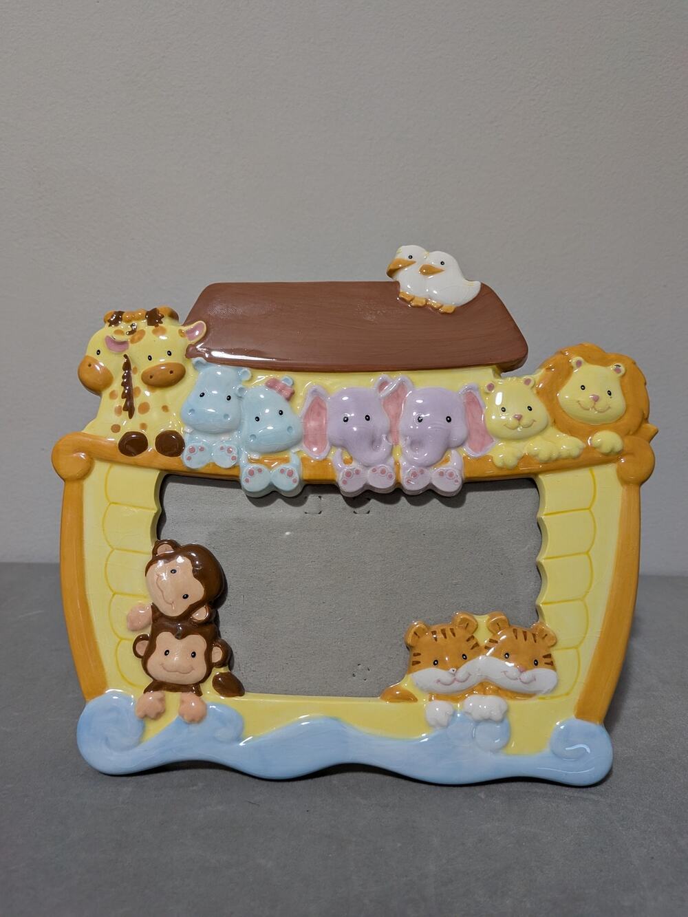 Vintage Russ Berrie Noah's Friends Porcelain Picture Frame 4/6 Nurery 3D Ark EUC